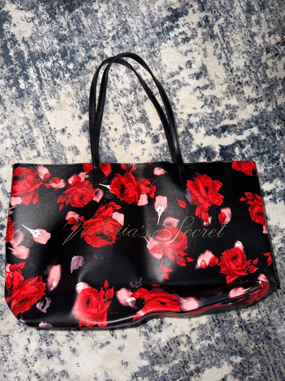Victoria's Secret Black Tote with Red Rose Print